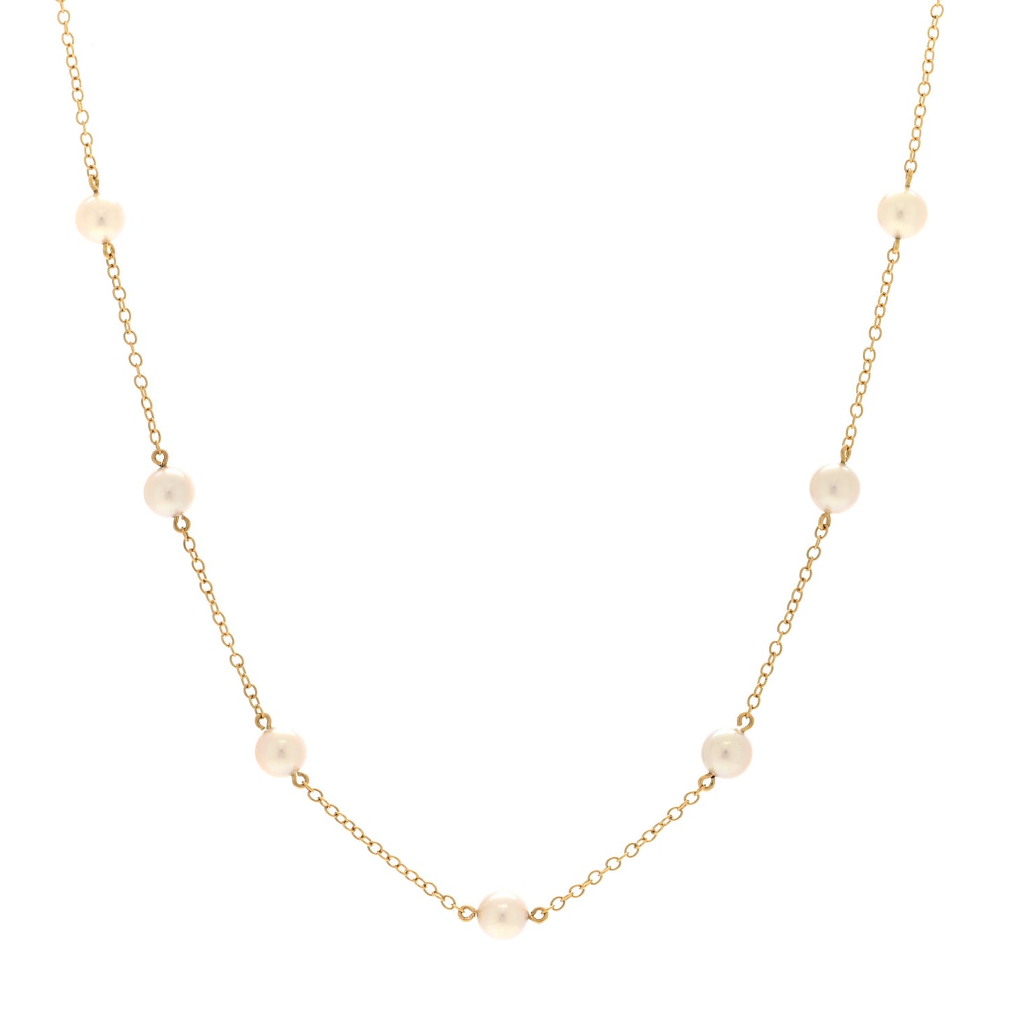 18K Yellow Gold Akoya Pearl 5.5mm Station Necklace