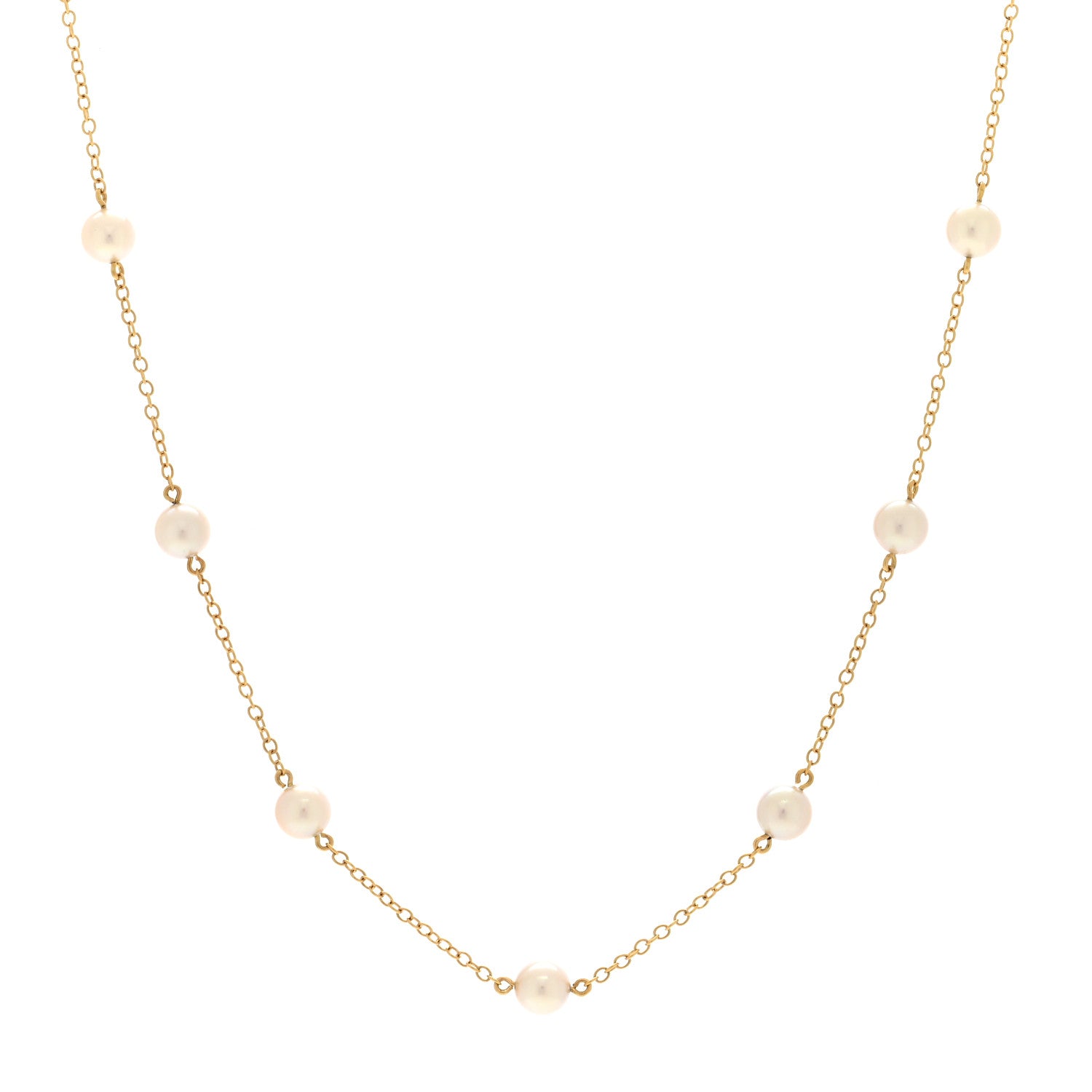 Mikimoto 18K Yellow Gold Akoya Pearl 5.5mm Station Necklace 1 of 4