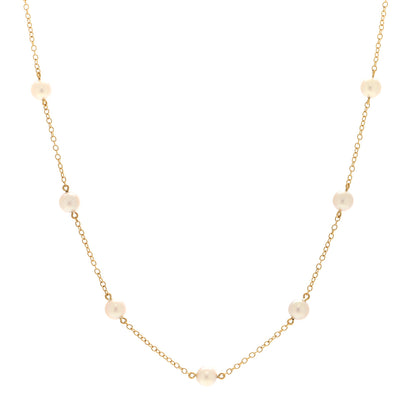 Mikimoto 18K Yellow Gold Akoya Pearl 5.5mm Station Necklace 1 of 4