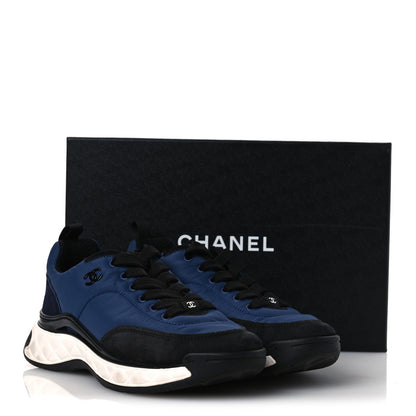 Chanel Nylon Suede Calfskin Womens Logo Sneakers 36 Dark Navy Blue 39 Dark Navy Blue 12 of 12