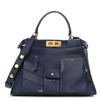 Fendi Vitello Seta Shiny Nappa Medium 3 Pocket Peekaboo Iconic Satchel Blueberry 1 of 10