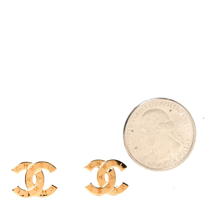 Chanel Metal CC Paris Button Stud Earrings Gold 2 of 5