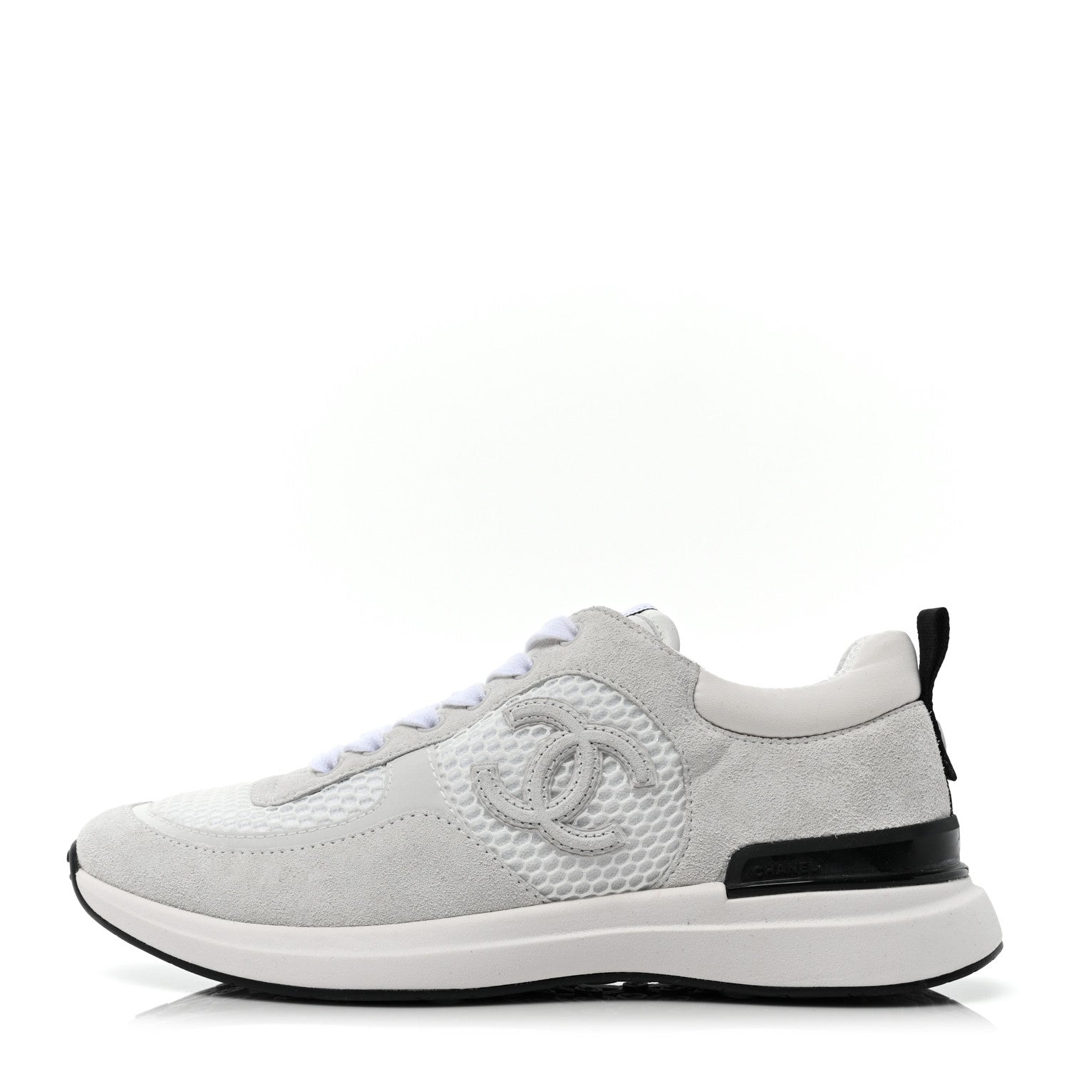 Chanel Calfskin Mesh Lycra Suede Womens Logo Sneakers 37 White 1 of 7