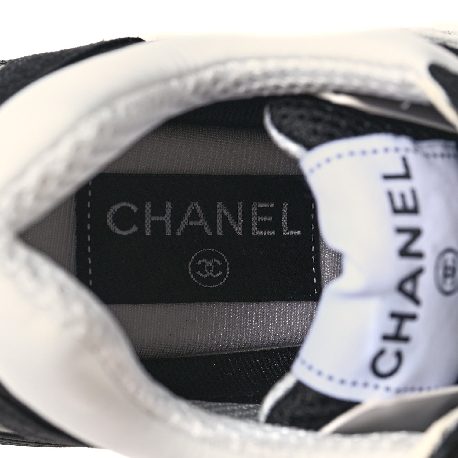 Chanel Mesh Suede Grained Calfskin Womens CC Sneakers 36.5 Black White 7 of 8