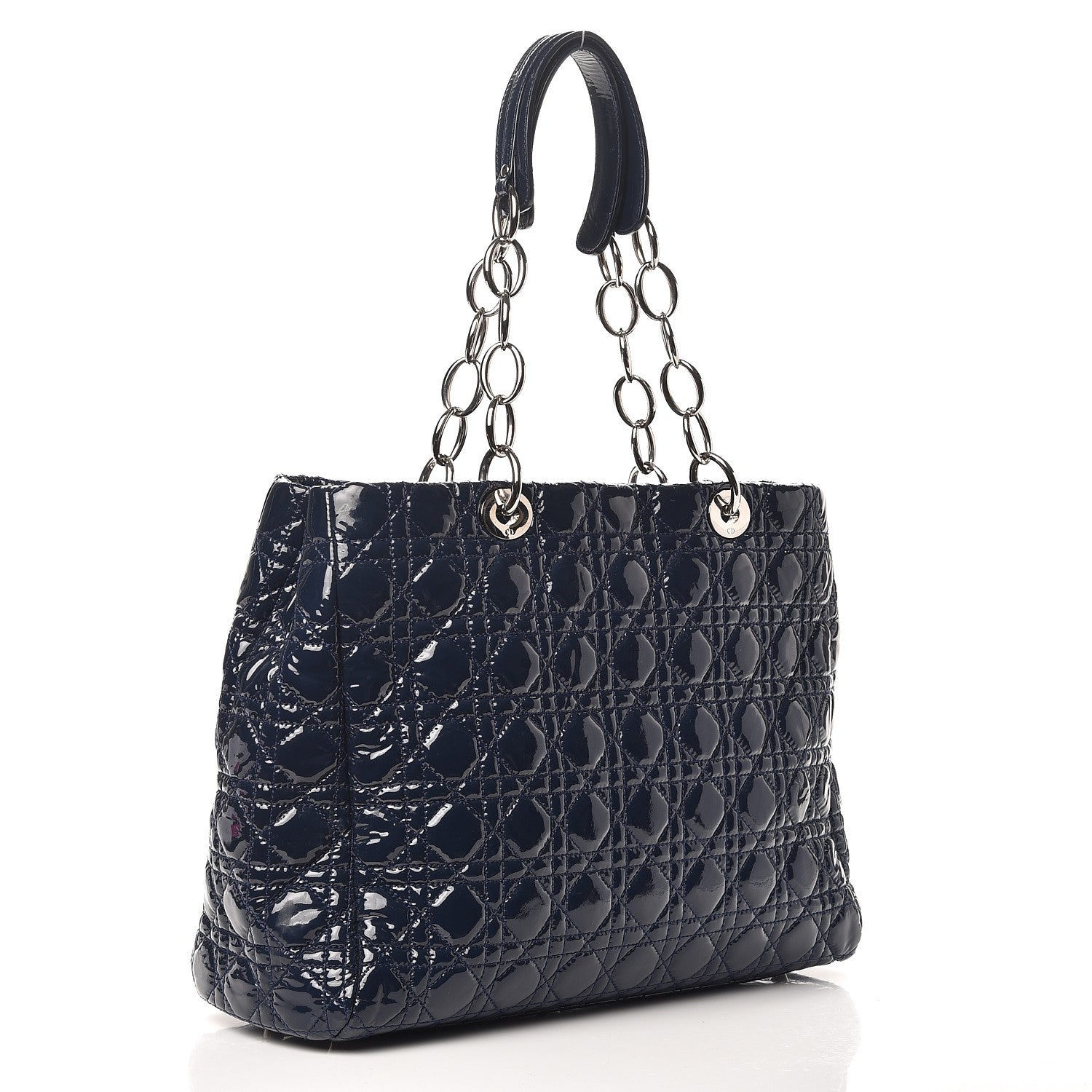Christian Dior Patent Cannage Large Dior Soft Shopping Tote Navy Blue 3 of 7