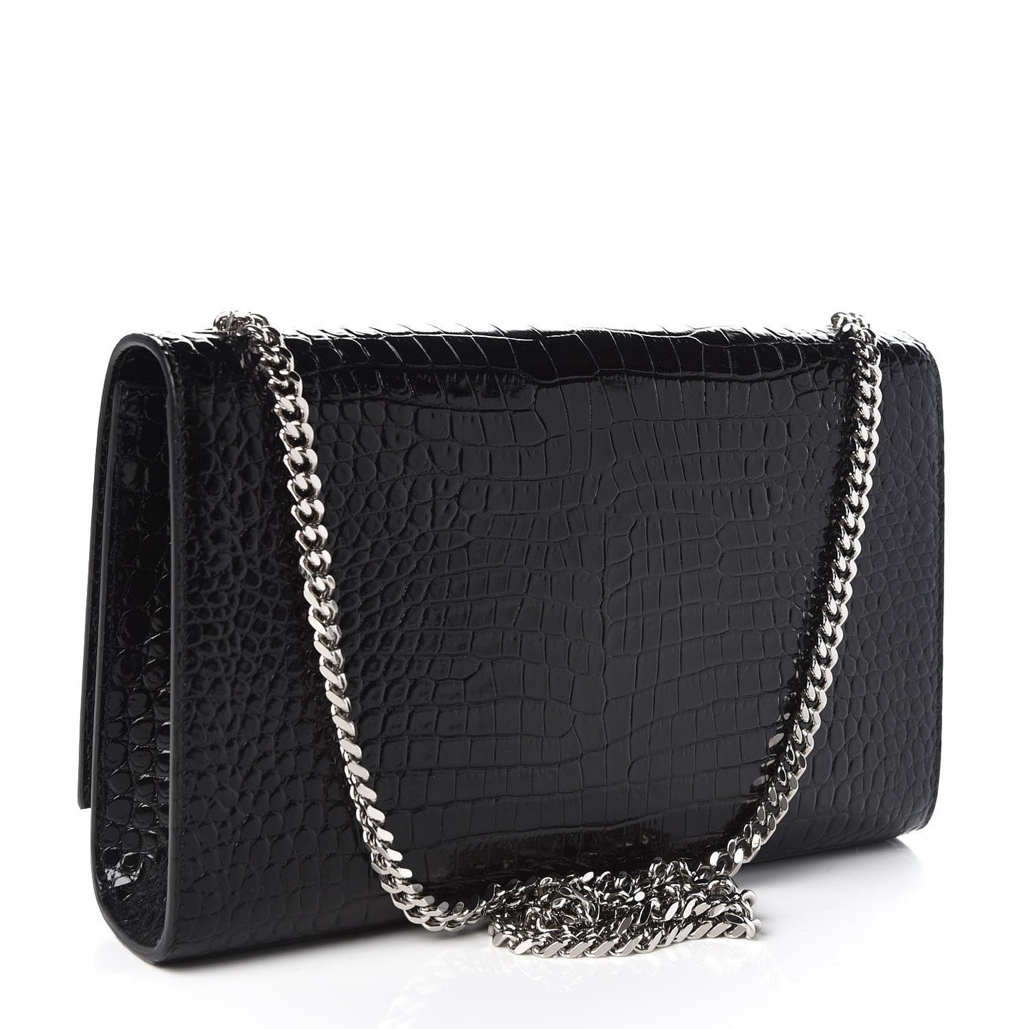 Calfskin Crocodile Embossed Medium Classic Monogram Kate Tassel Satchel Black