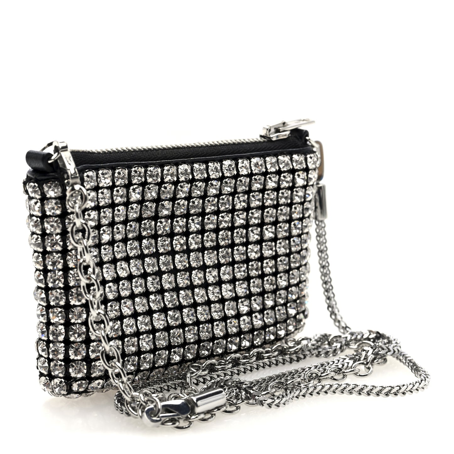 Mesh Crystal Rhinestone Nano Heiress Shoulder Bag Black Silver