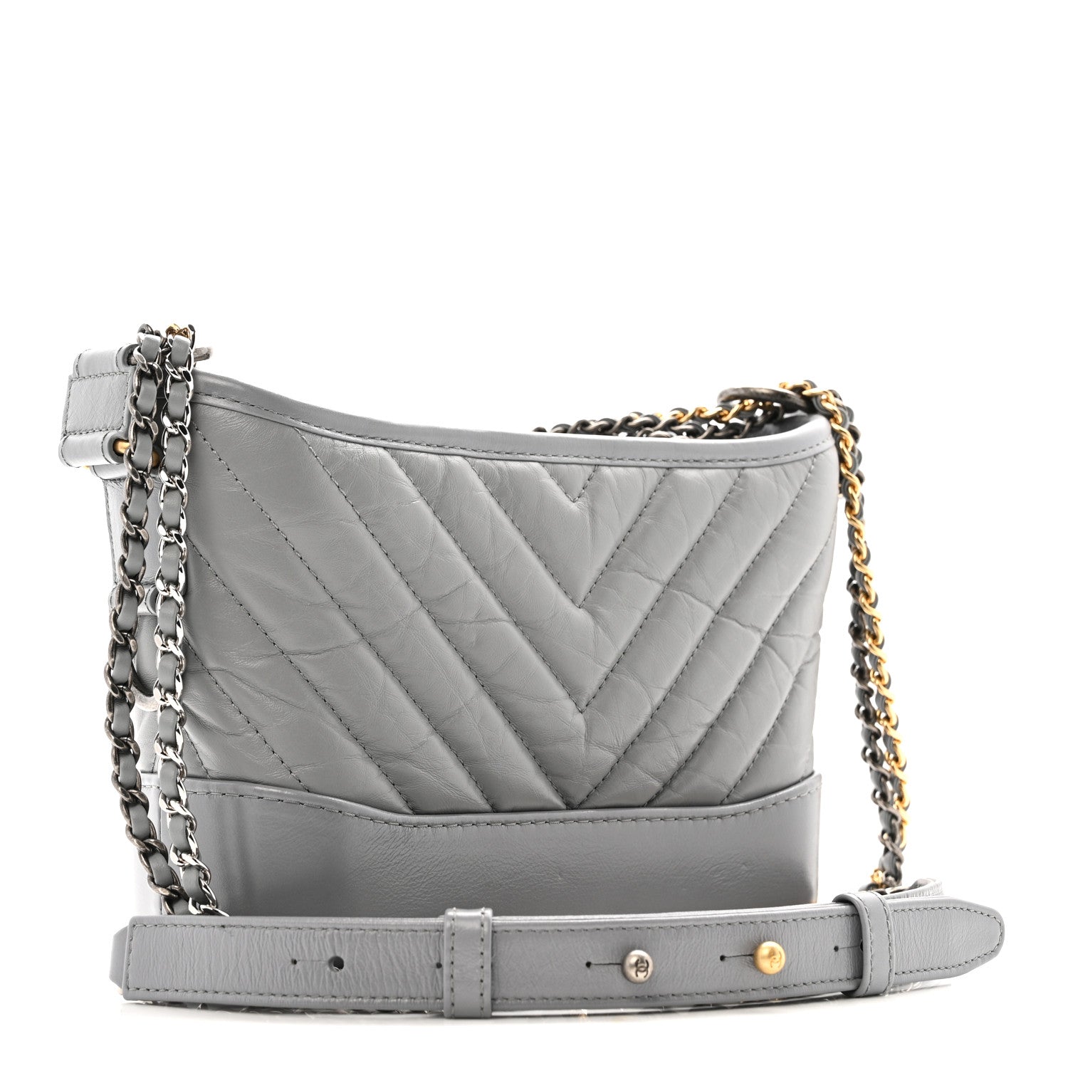 Chanel Aged Calfskin Chevron Quilted Small Gabrielle Hobo Grey 3 of 14