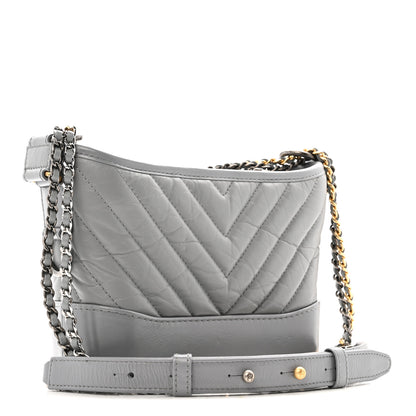 Chanel Aged Calfskin Chevron Quilted Small Gabrielle Hobo Grey 3 of 14