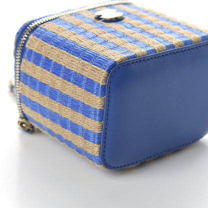 Chanel Raffia Jute Striped Mini Vanity Case With Chain Blue Beige 6 of 11