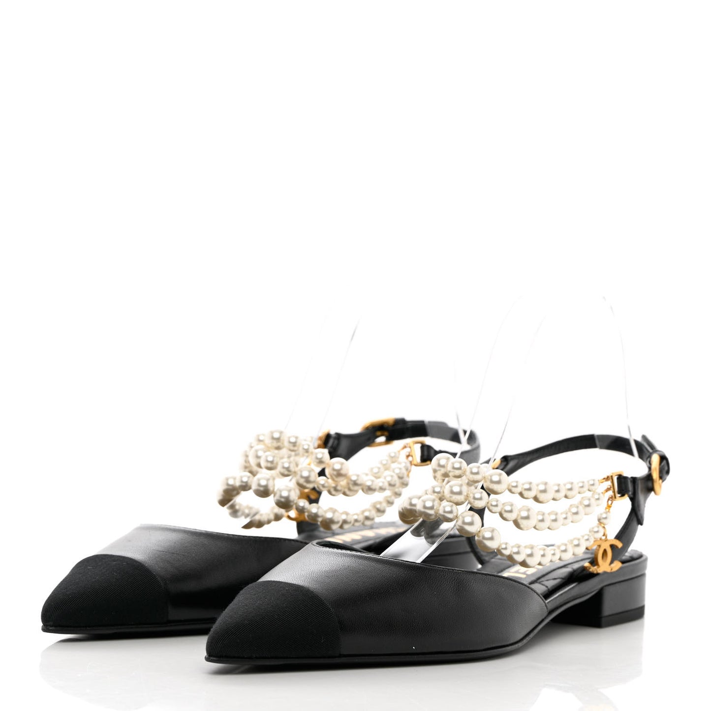 Lambskin Grosgrain Cap Toe Pearl Slingbacks 39 Black