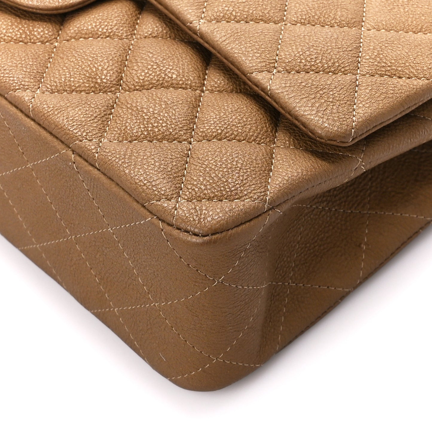 Iredescent Calfskin Quilted Medium Double Flap Dark Gold
