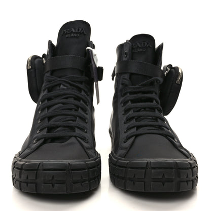 Prada Re-Nylon Gabardine Metal Triangle Logo Mens Wheel Pouch Pocket High Top Sneakers 12 Black 2 of 11