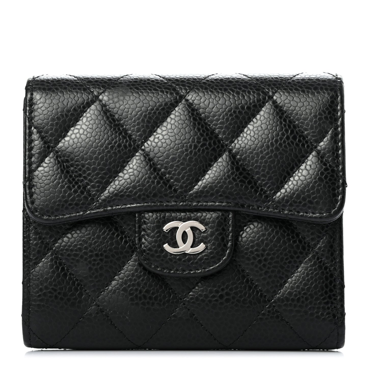 Caviar Quilted Compact Flap Wallet Black