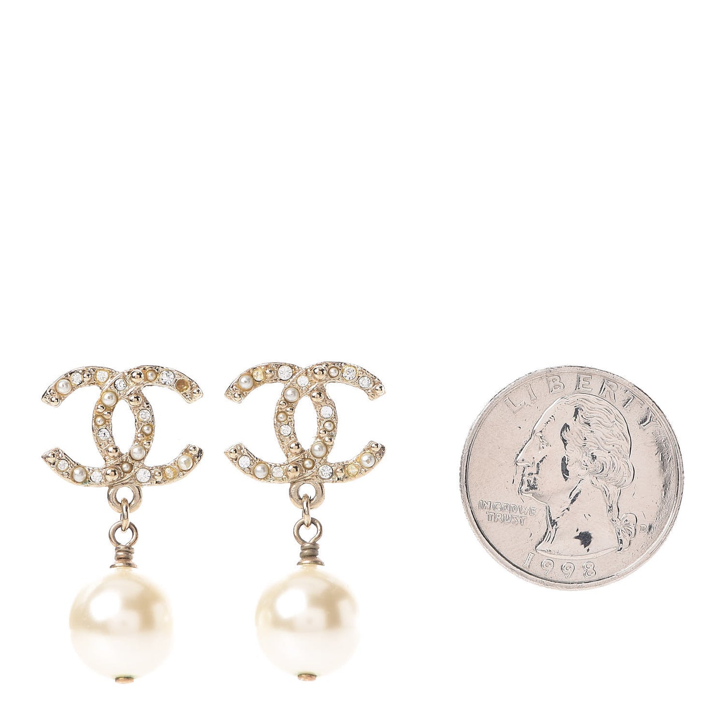 Pearl Crystal CC Drop Earrings Gold