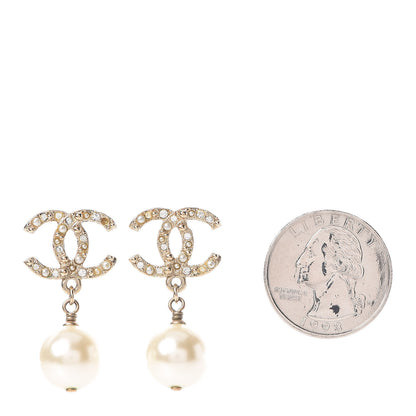 Chanel Pearl Crystal CC Drop Earrings Gold 2 of 6