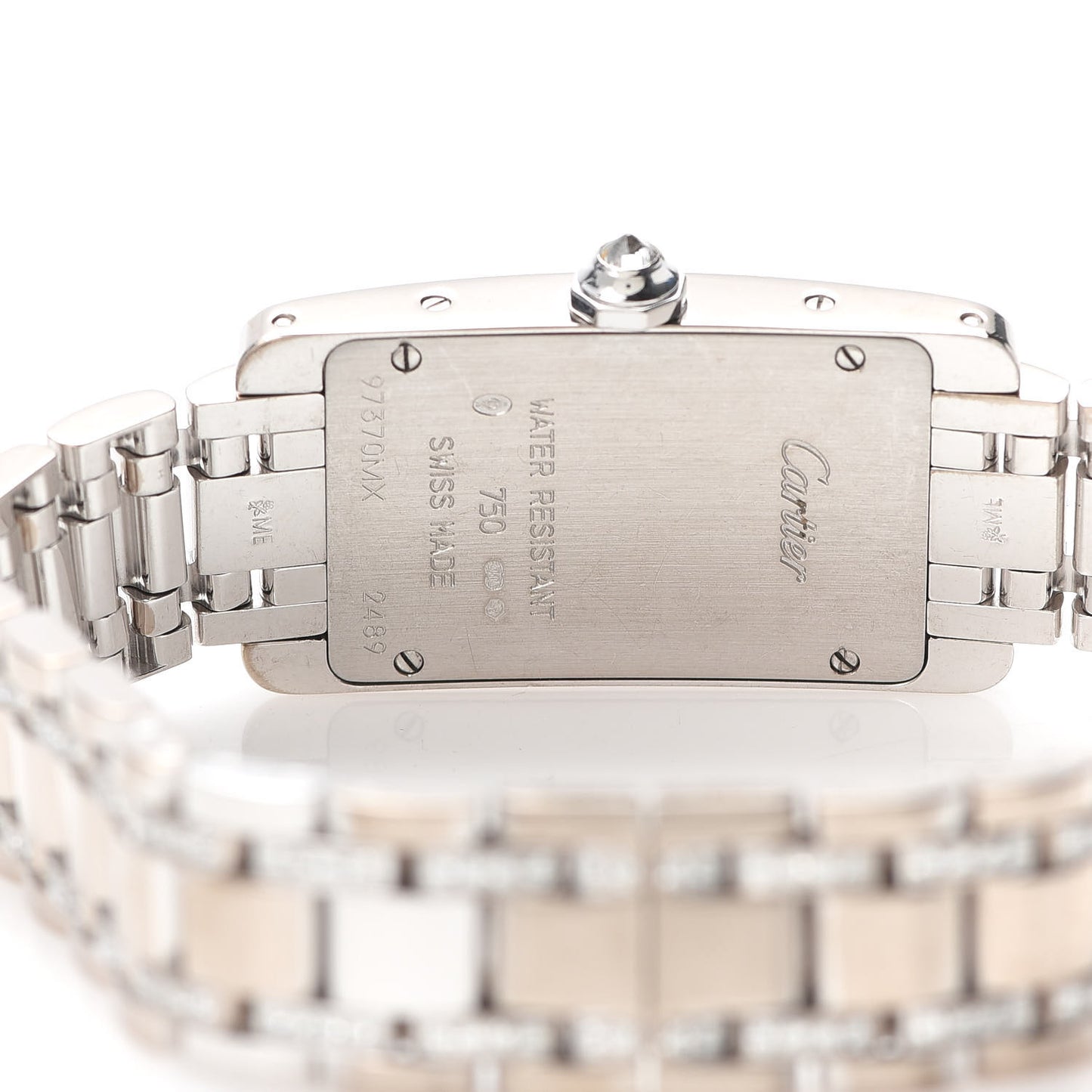 18K White Gold Diamond Bezel 19mm Tank Americaine Quartz Watch