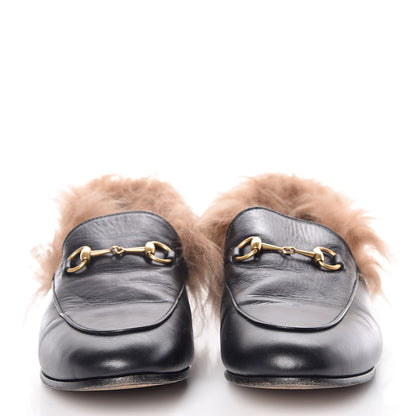 Gucci Malaga Kid Fur Womens Jordaan Loafers 39 Black Natural 2 of 13