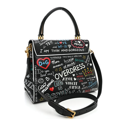 Dolce & Gabbana Calfskin Welcome Graffiti Printed Satchel Black 3 of 10