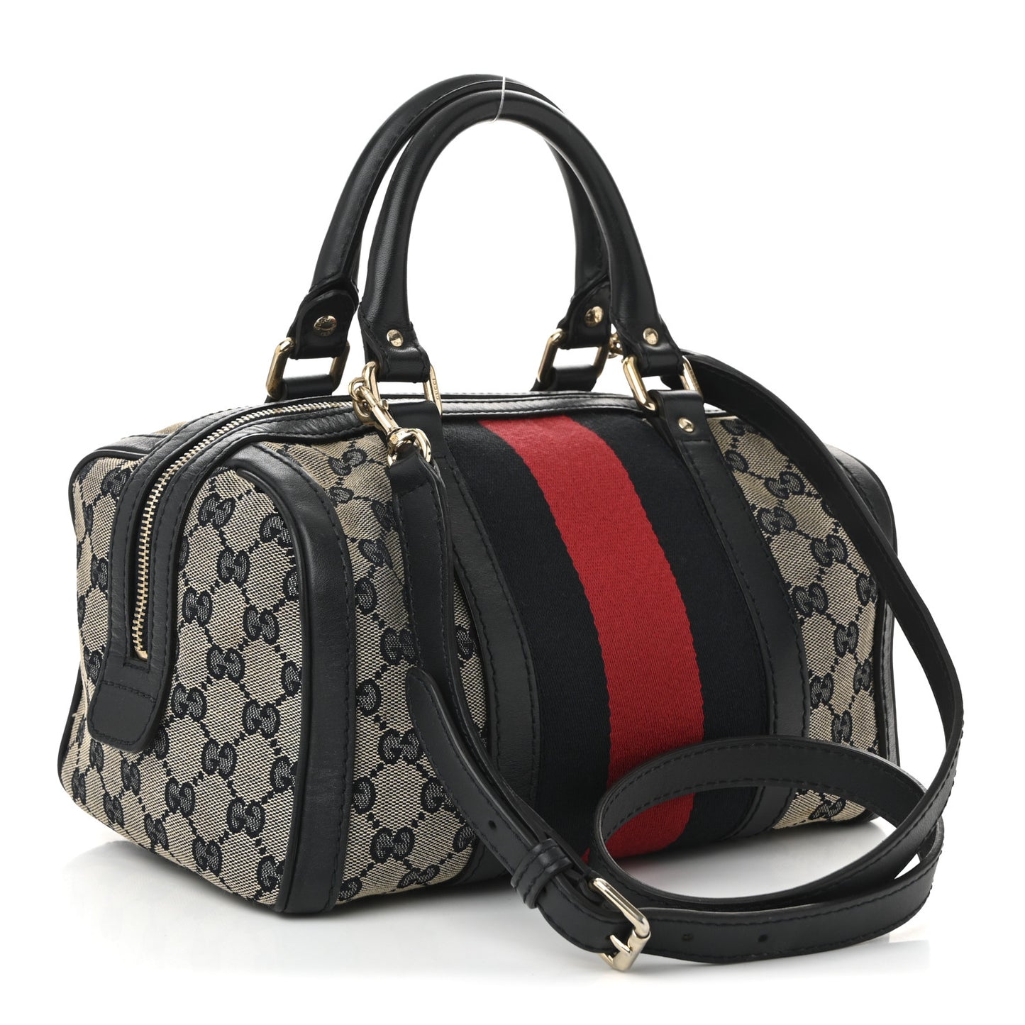 Monogram Selleria Calfskin Vintage Web Medium Boston Beige Blue