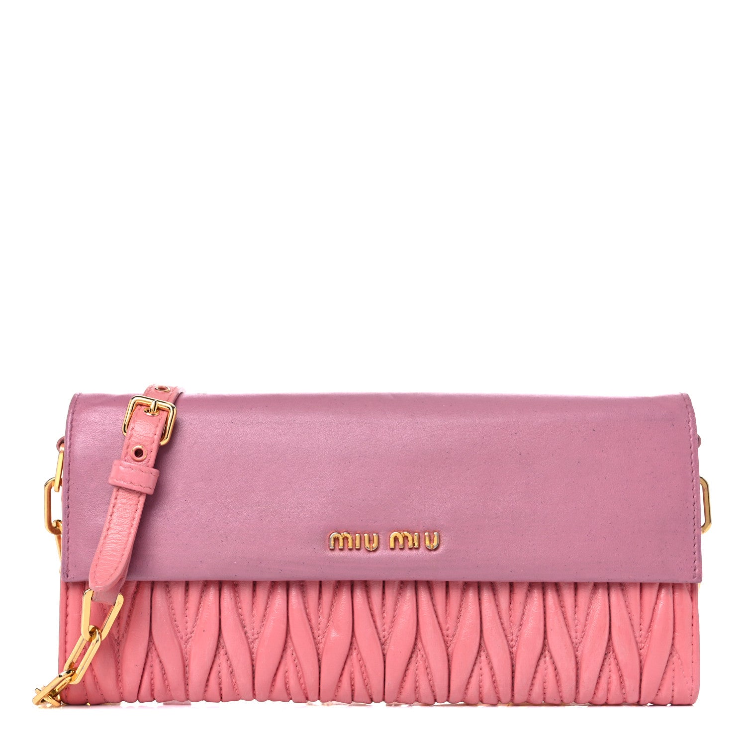 Miu Miu Nappa Matelasse Bicolor Wallet On Chain Loto Orchide 1 of 20