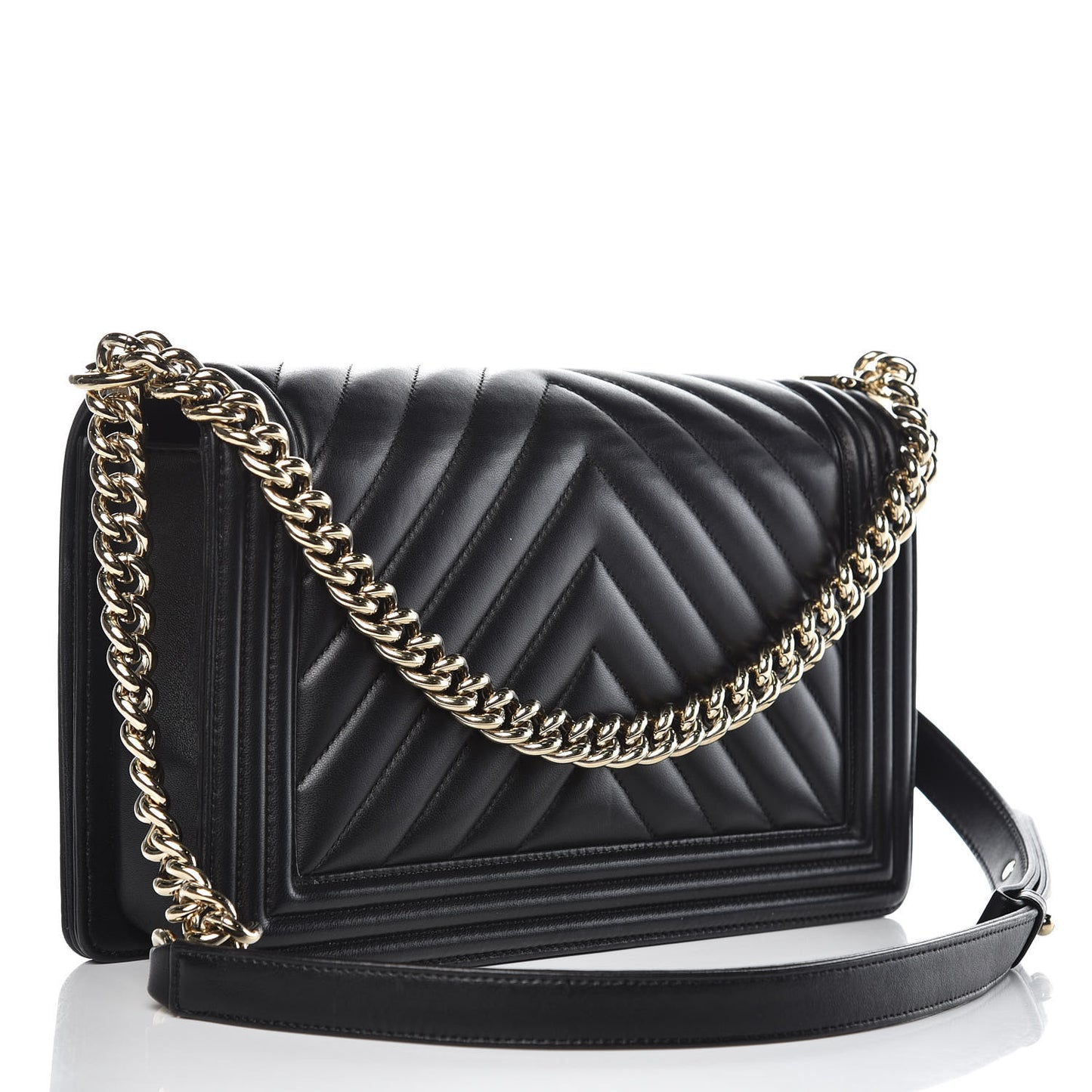 Calfskin Chevron Quilted New Medium Boy Flap Black