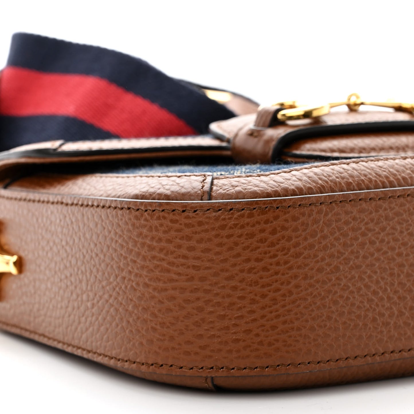 New Denim GG Monogram Dollar Calfskin Web Mini Horsebit 1955 Shoulder Bag Blue Tea Cuir Epilog