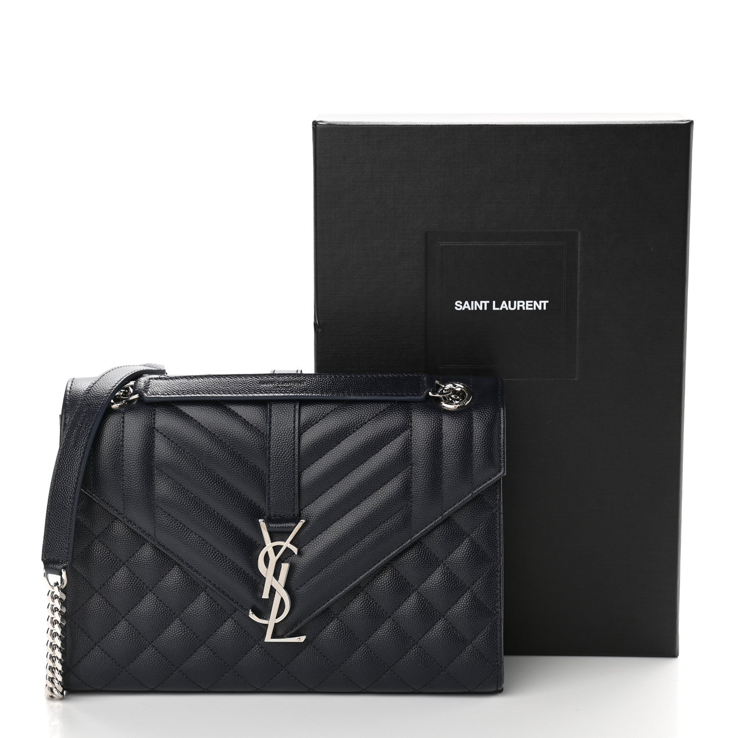 Saint Laurent Grain De Poudre Textured Mixed Matelasse Triquilt Medium Monogram Satchel Deep Marine 12 of 12