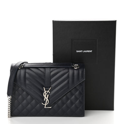 Saint Laurent Grain De Poudre Textured Mixed Matelasse Triquilt Medium Monogram Satchel Deep Marine 12 of 12