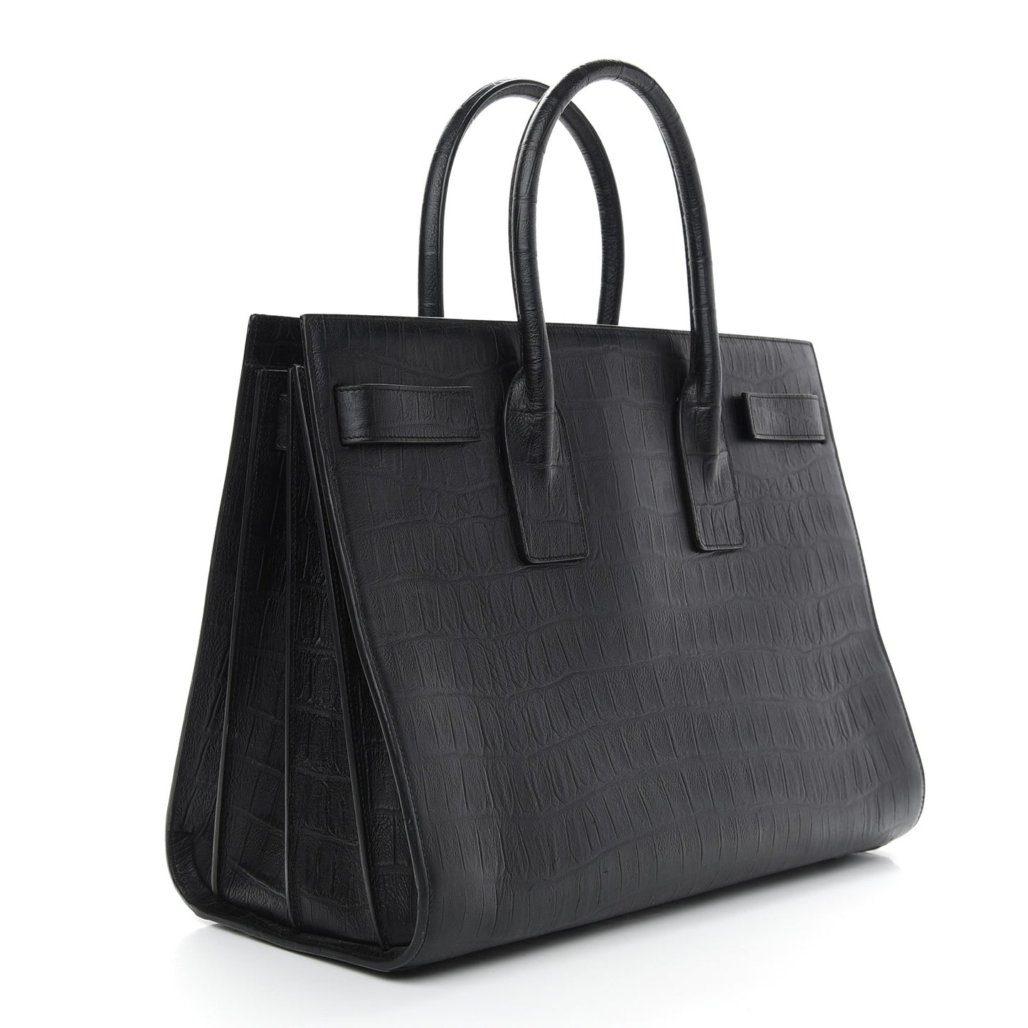Calfskin Crocodile Embossed Large Sac De Jour Carryall Black