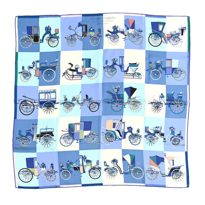 Hermes Silk Voitures Exquises Scarf 90 Bleu Jean Aqua White 1 of 3