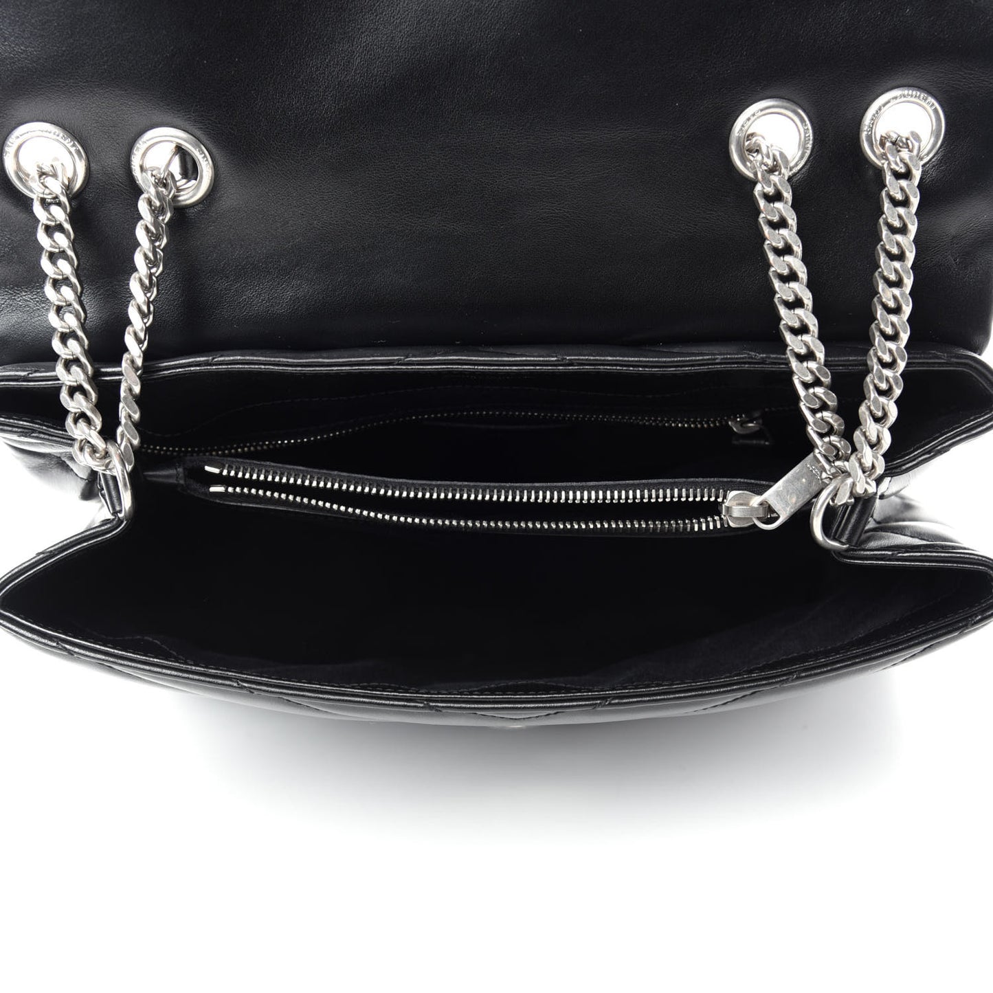 Calfskin Y Quilted Monogram Medium Loulou Chain Satchel Black