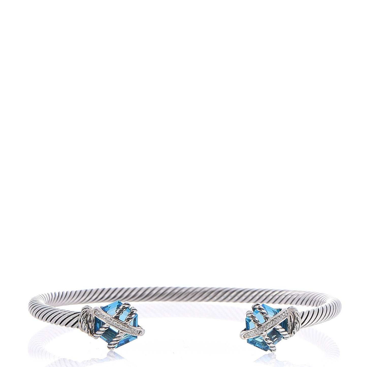 Sterling Silver Hampton Blue Topaz Diamond 4mm Cable Wrap Bracelet