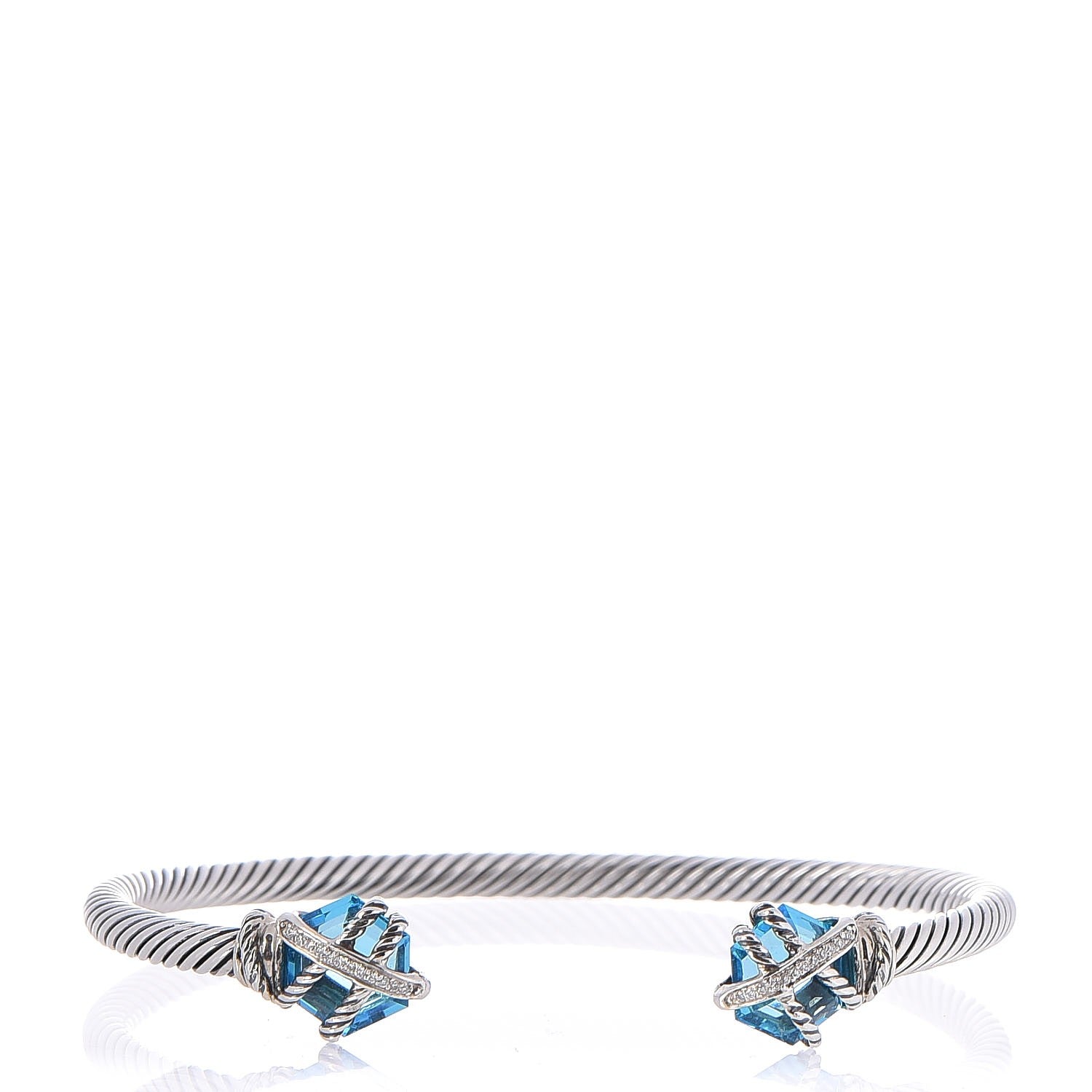 David Yurman Sterling Silver Hampton Blue Topaz Diamond 4mm Cable Wrap Bracelet 1 of 4