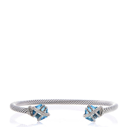 David Yurman Sterling Silver Hampton Blue Topaz Diamond 4mm Cable Wrap Bracelet 1 of 4