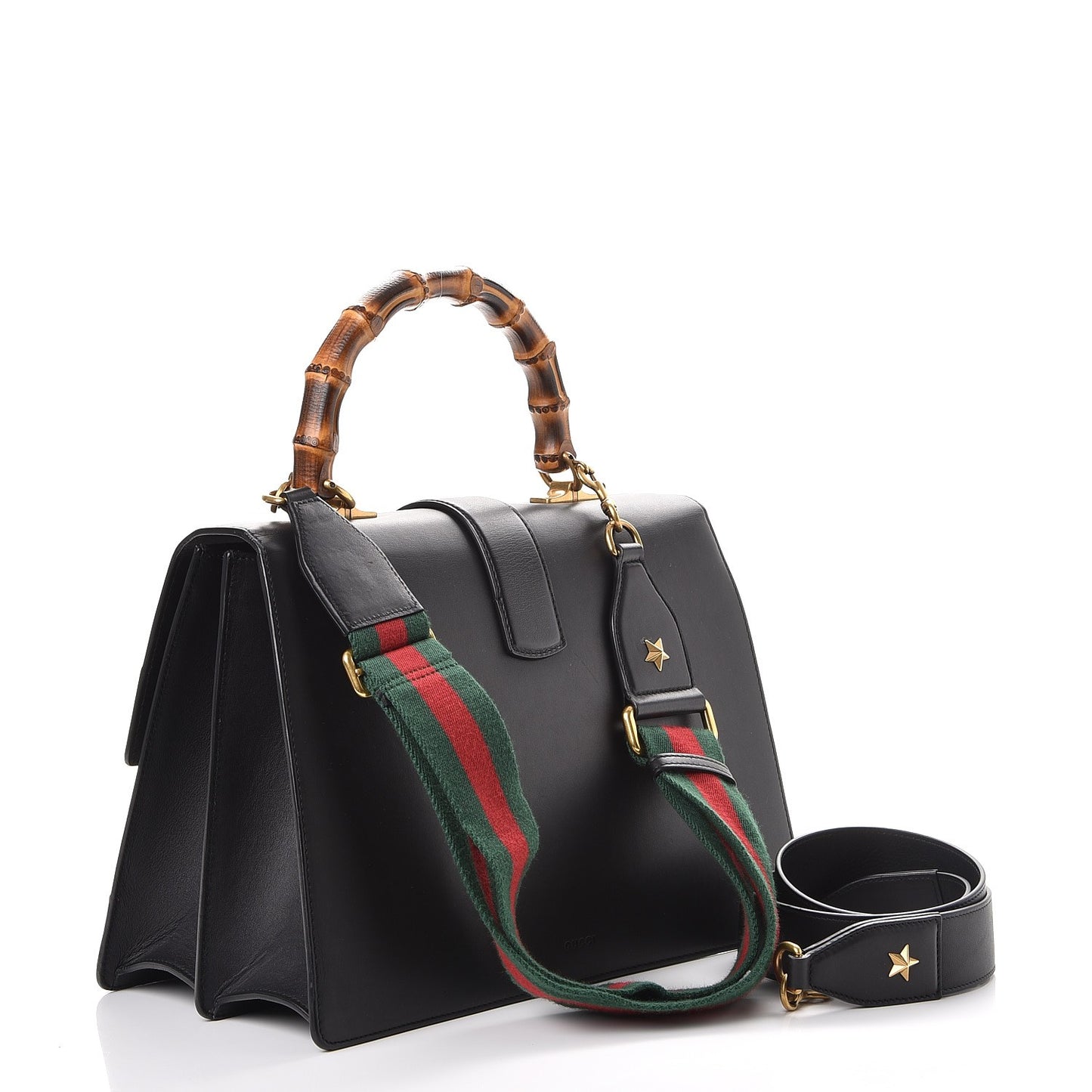 Calfskin Bamboo Web Large Dionysus Top Handle Bag Black Bright Evergreen Hibiscus Red