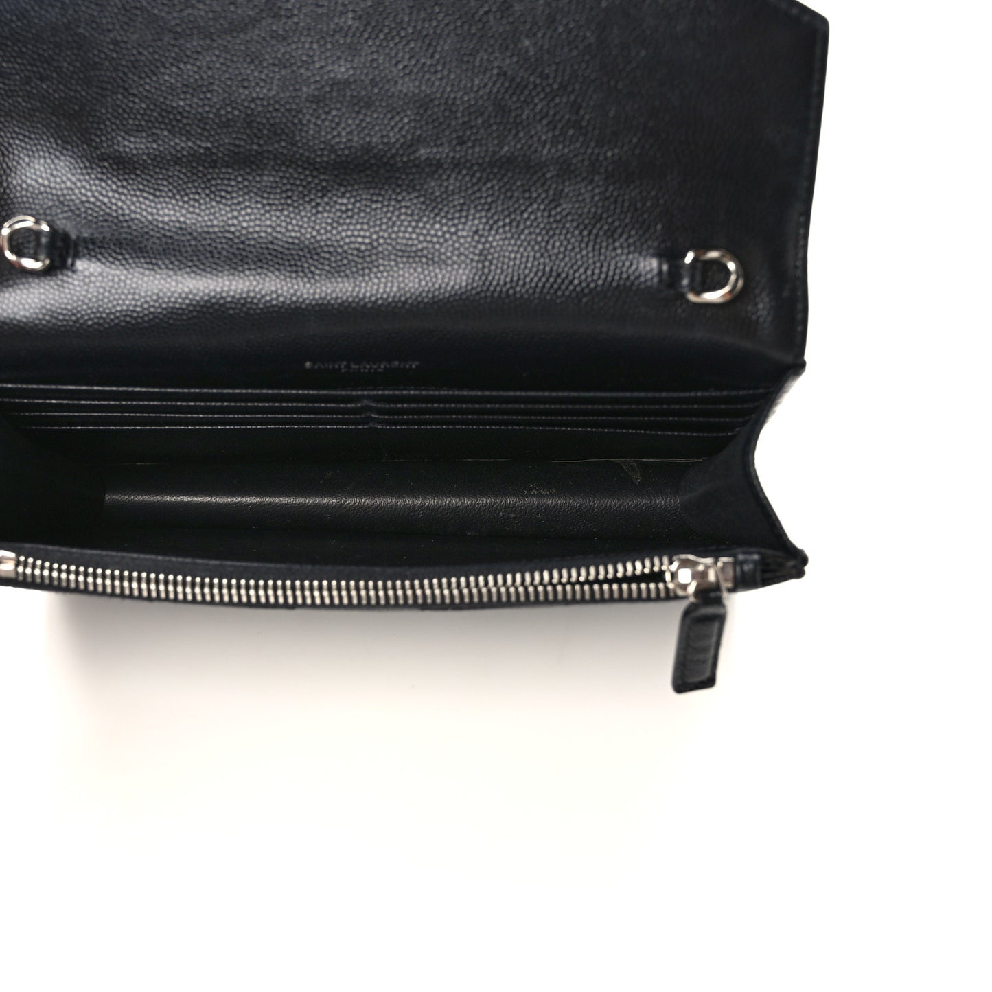 Grain De Poudre Matelasse Chevron Monogram Envelope Chain Wallet Black