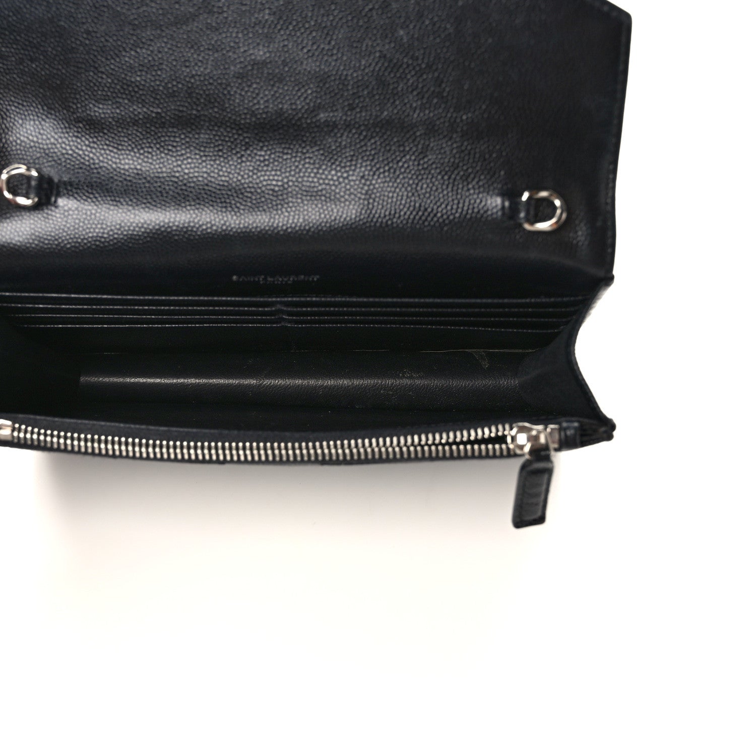 Saint Laurent Grain De Poudre Matelasse Chevron Monogram Envelope Chain Wallet Black 5 of 15