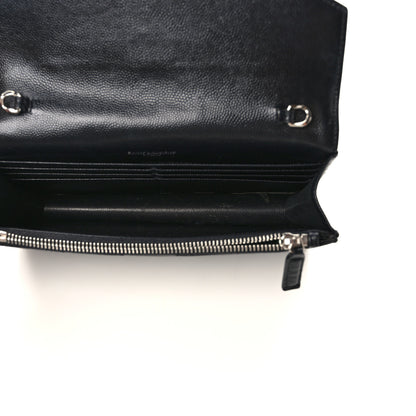 Saint Laurent Grain De Poudre Matelasse Chevron Monogram Envelope Chain Wallet Black 5 of 15