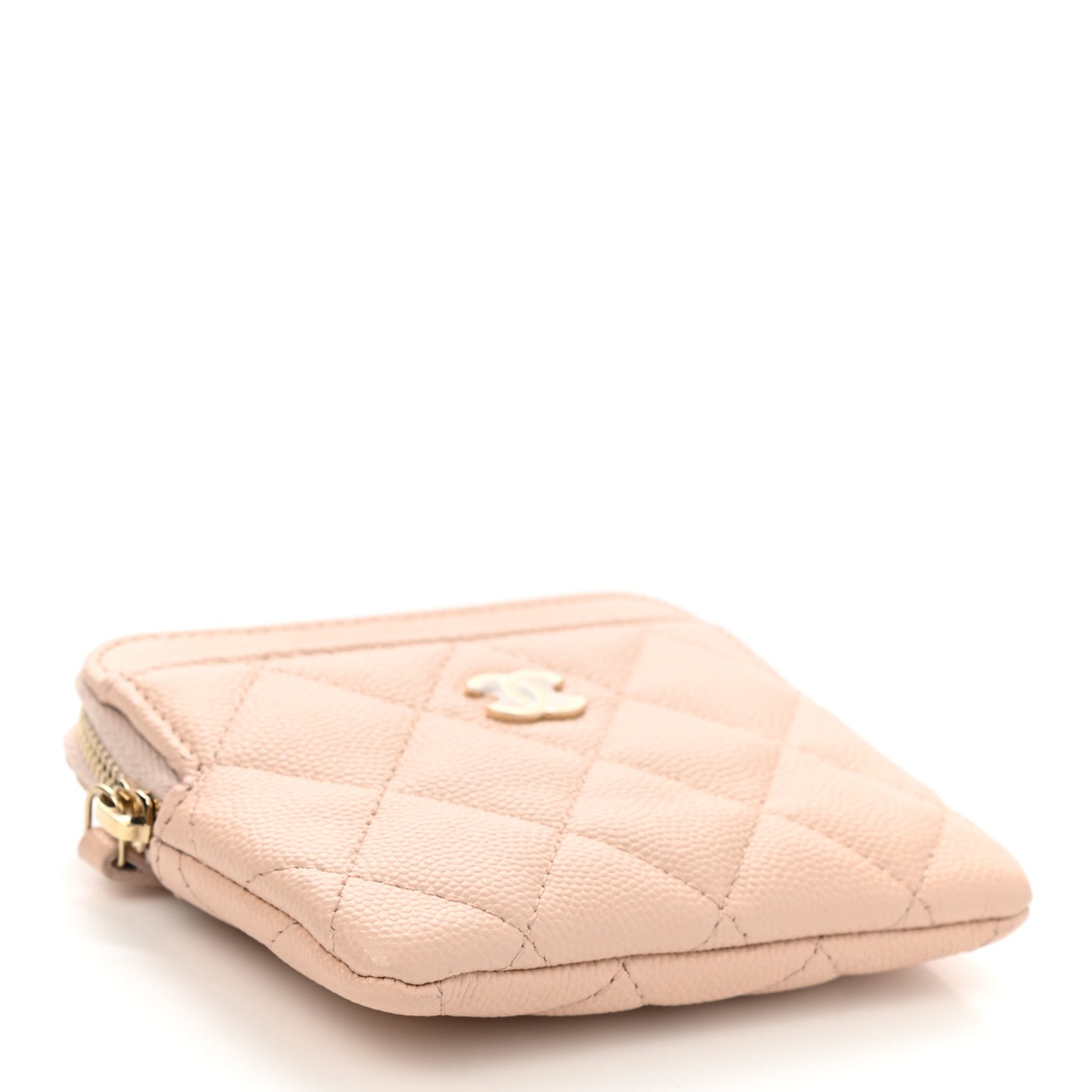 Caviar Quilted Zip Card Holder Wallet Light Beige