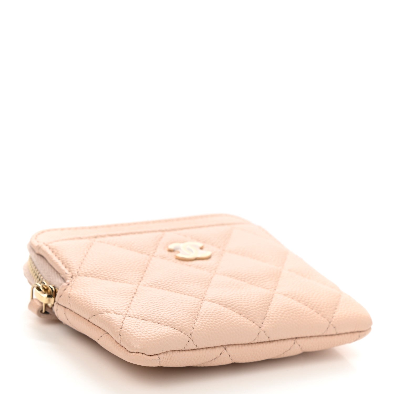 Chanel Caviar Quilted Zip Card Holder Wallet Light Beige 4 of 8