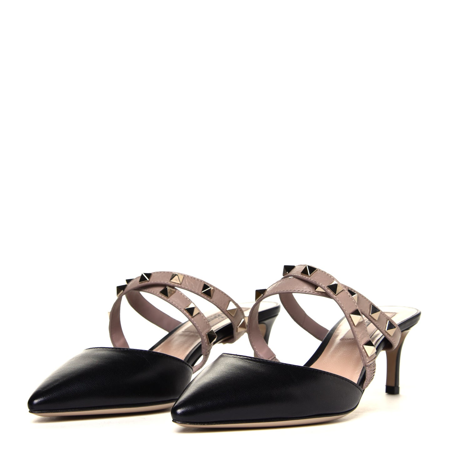 Nappa Rockstud Criss Cross 55mm Mules 35 Black Poudre