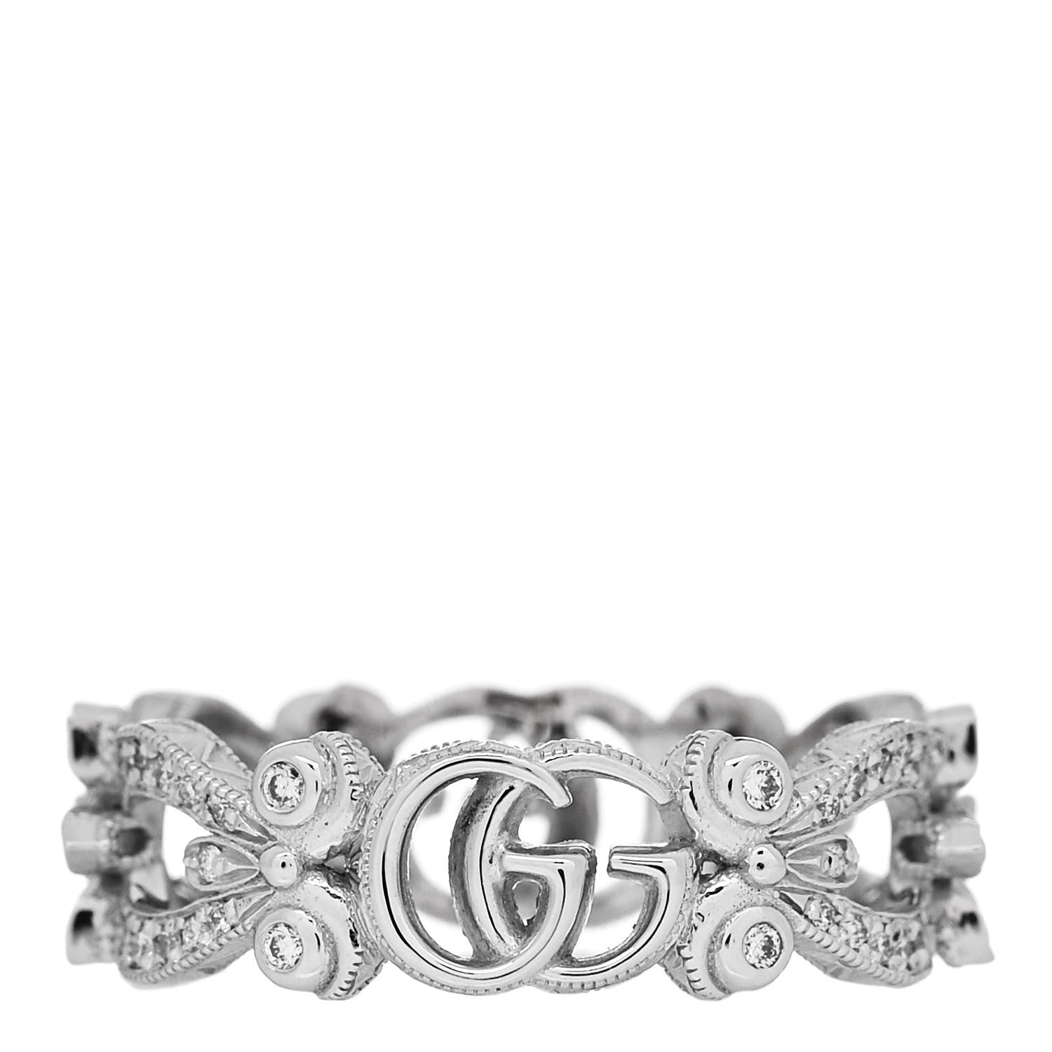 Gucci 18K White Gold Diamond Flora Pave Ring 53 6.25 1 of 4