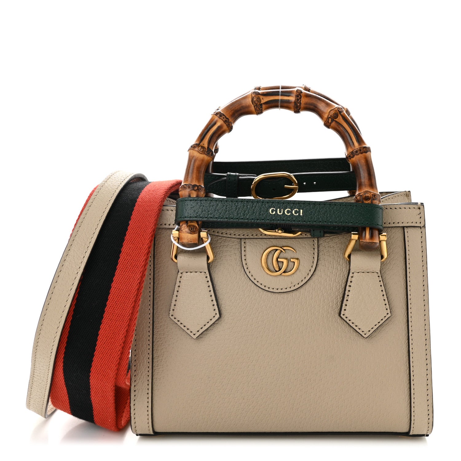 Gucci Textured Dollar Calfskin Web Mini Diana Tote Bag Oatmeal Vintage Green 1 of 10
