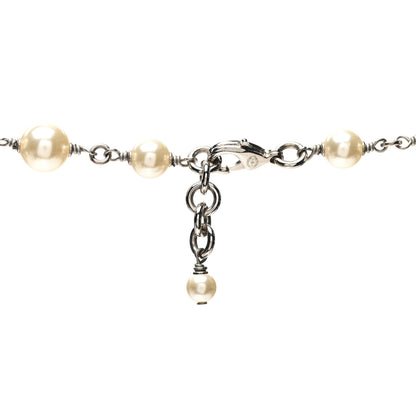 Chanel Graduated Pearl Crystal CC Long Necklace Silver 4 of 5