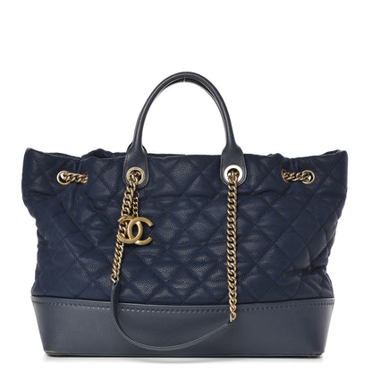 Chanel Iridescent Caviar Quilted Globe Trotter Shopping Tote Navy Blue 1 of 13