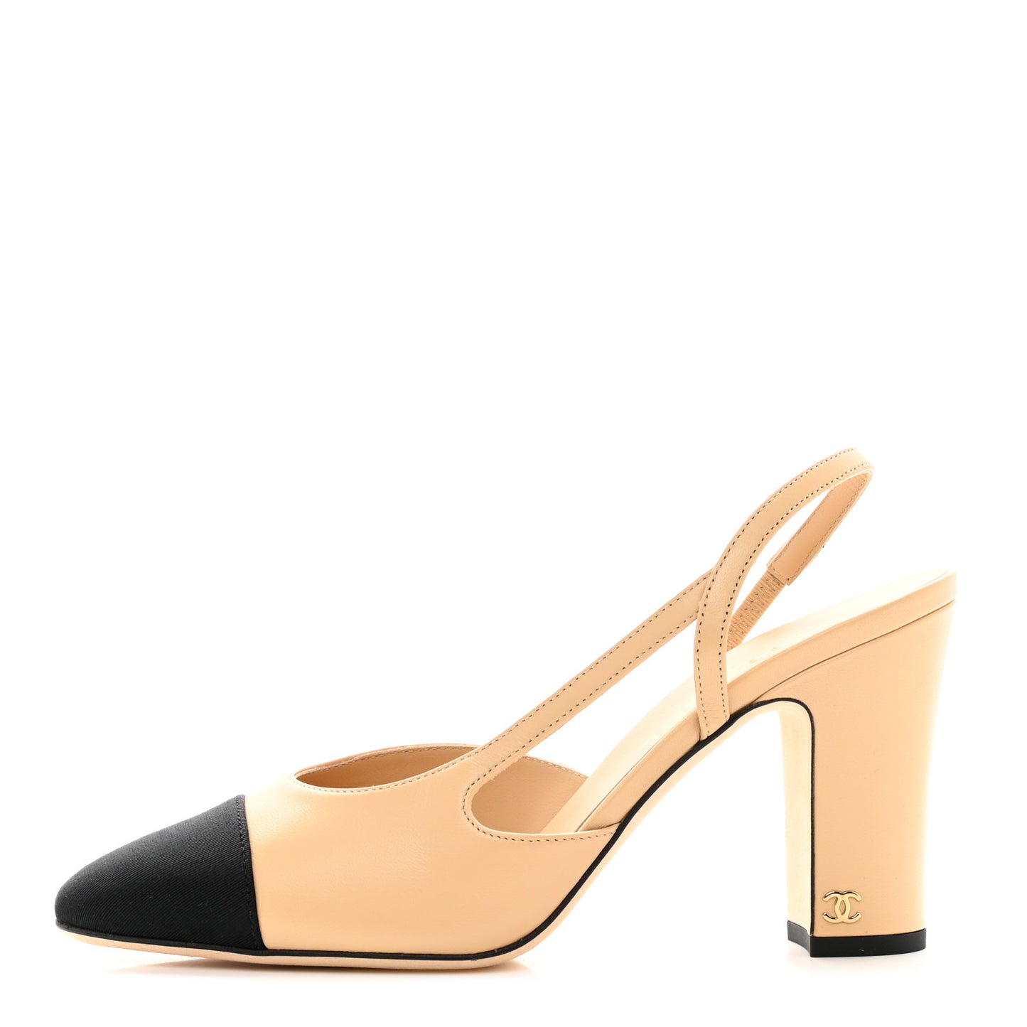 Goatskin Grosgrain Cap Toe CC Slingback Pumps 39 Beige Black