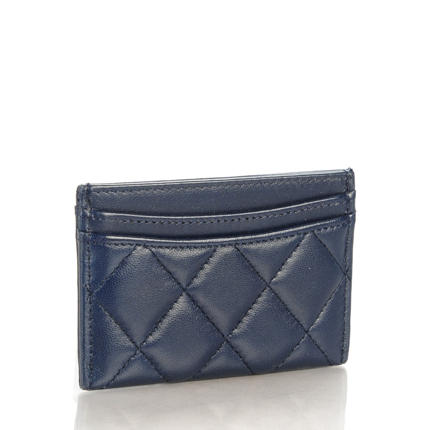 Lambskin Quilted Card Holder Navy Blue
