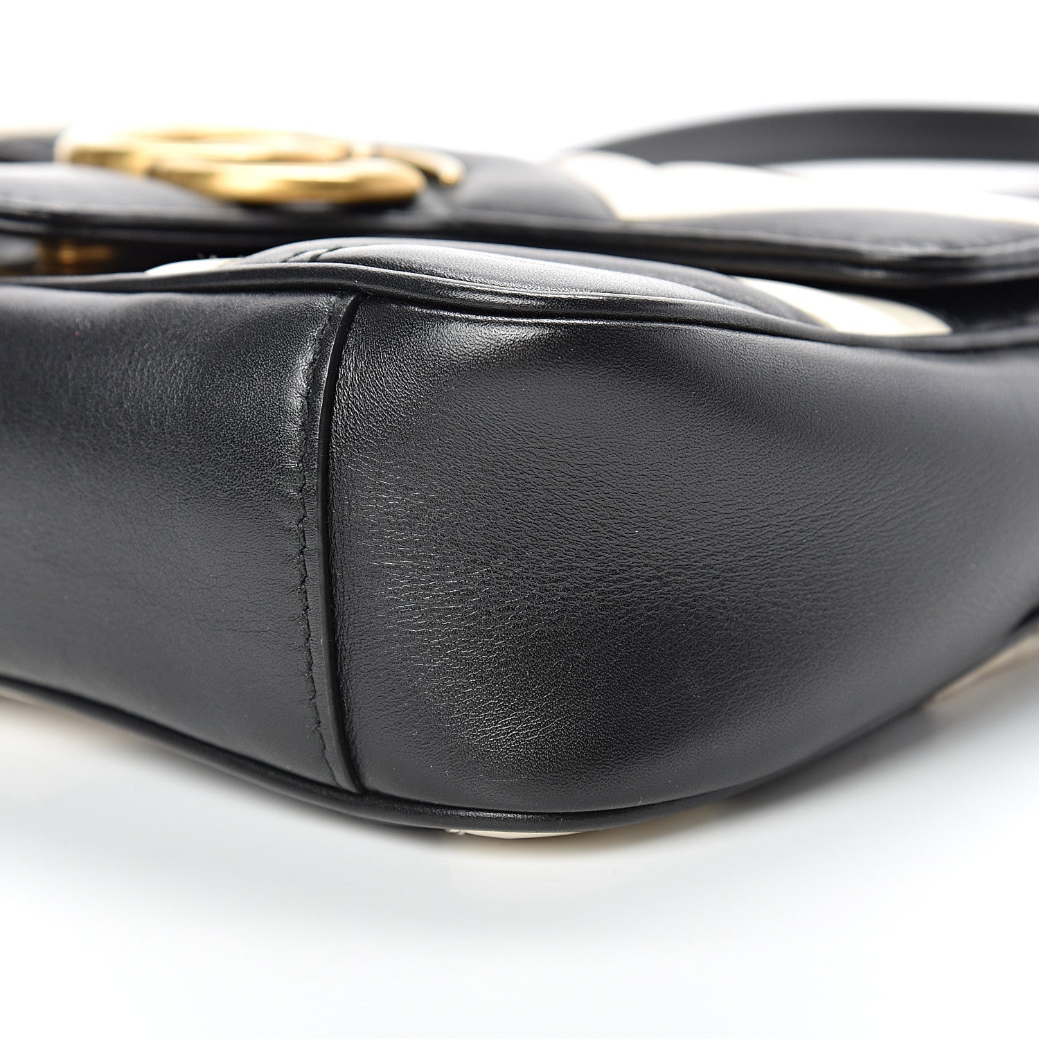 Gucci Calfskin Matelasse Mini GG Marmont Shoulder Bag Black White 9 of 13