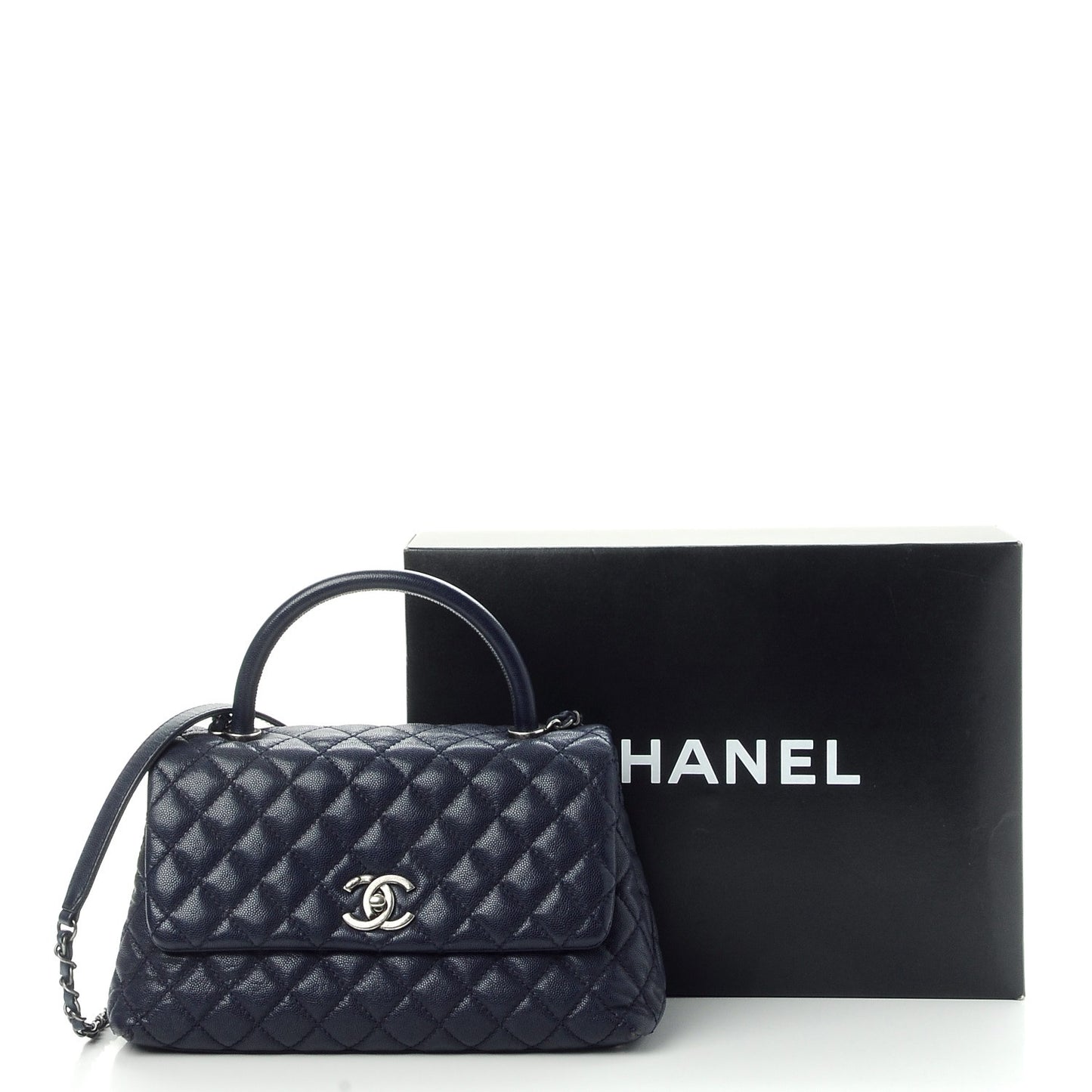 Caviar Quilted Small Coco Handle Flap Navy